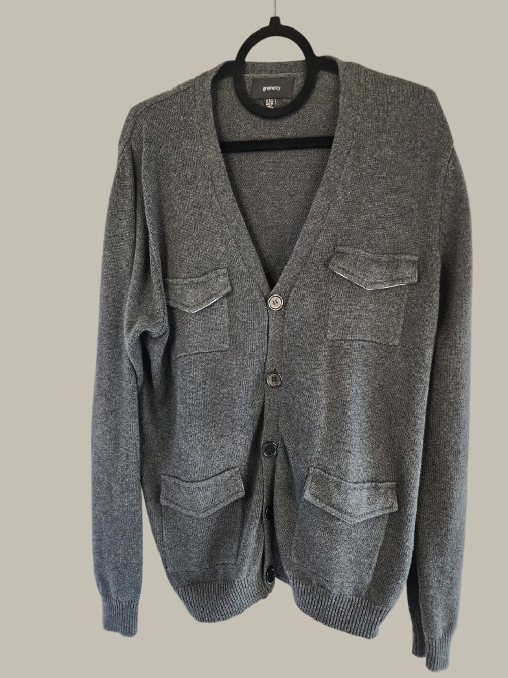Gramercy Vintage Cotton Cardigan – Charcoal, Size XXL